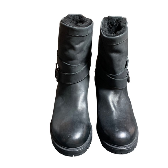 ROSS & SNOW Christina Ankle Boot Black Leather Shearling Lined Women’s Size 10 - Picture 2 of 12